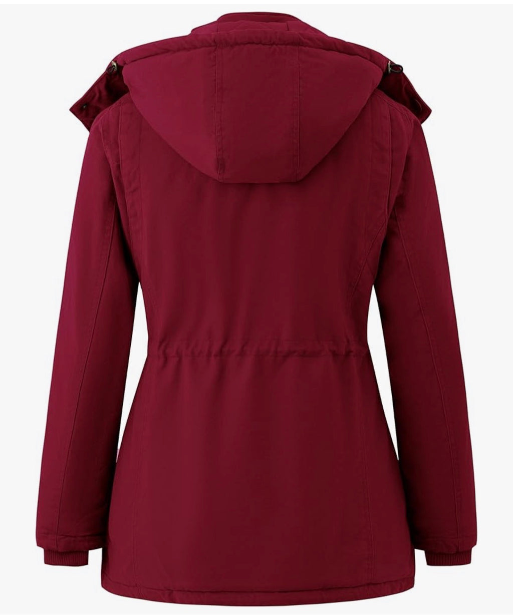 Wantdo Women's Windproof Warm Coat Winter Casual Fleece Coat Classic Cotton Hoodie Jacket Ladies Slim Fit Jacket