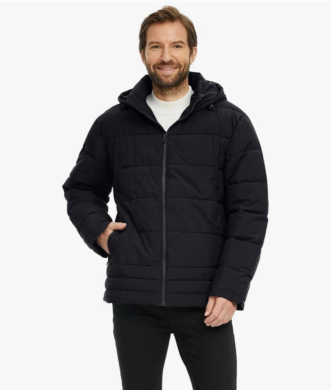 Wantdo Men's Hooded Winter Warm Jacket Water Resistant Outdoor Jacket Quilted Cotton Padding Coat Windproof Outerwear Jackets