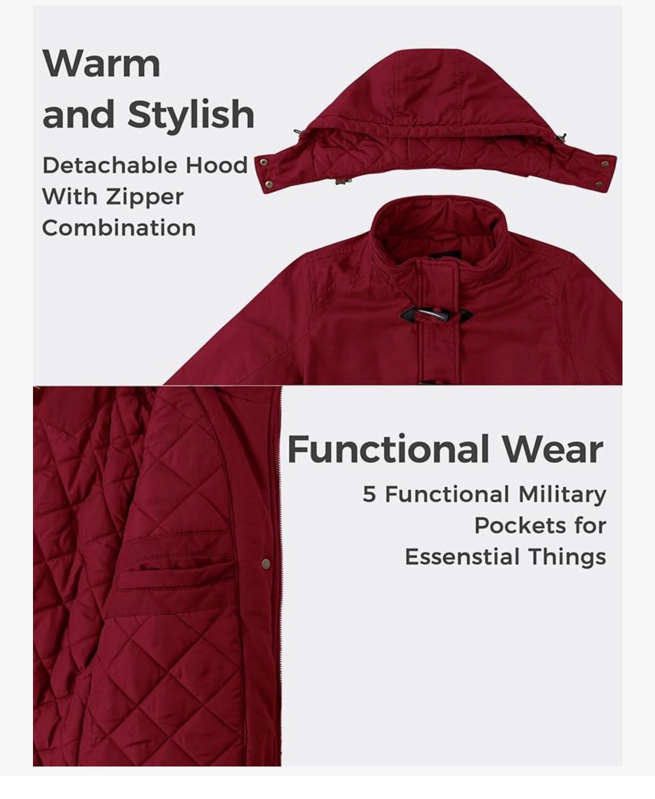 Wantdo Women's Windproof Warm Coat Winter Casual Fleece Coat Classic Cotton Hoodie Jacket Ladies Slim Fit Jacket