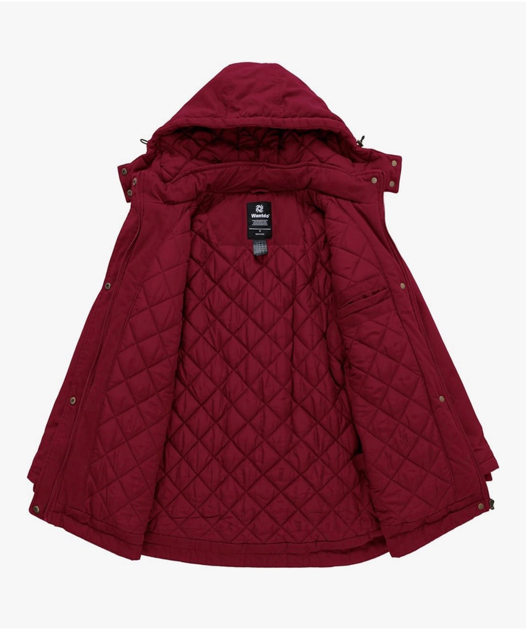 Wantdo Women's Windproof Warm Coat Winter Casual Fleece Coat Classic Cotton Hoodie Jacket Ladies Slim Fit Jacket