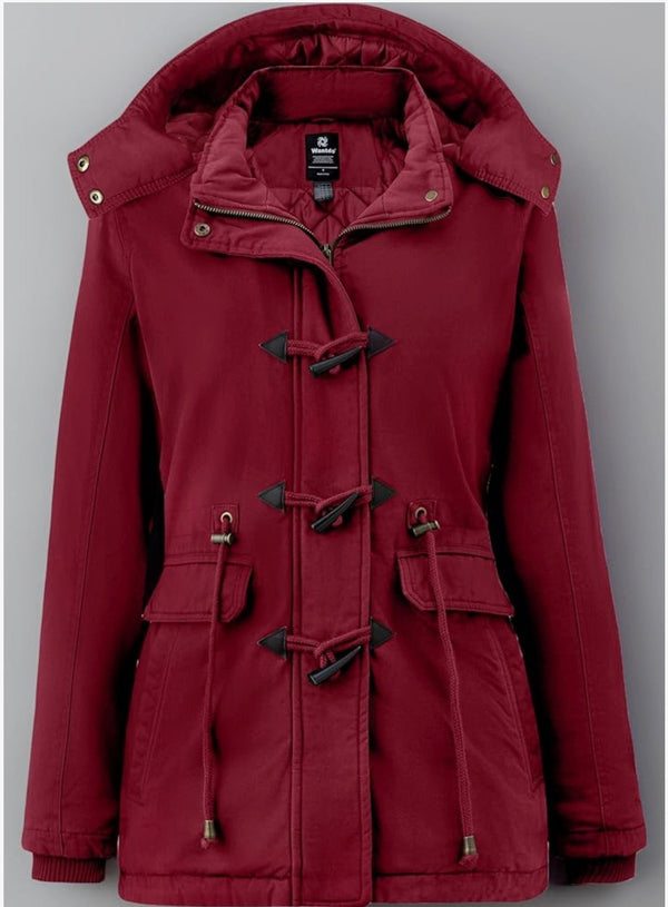 Wantdo Women's Windproof Warm Coat Winter Casual Fleece Coat Classic Cotton Hoodie Jacket Ladies Slim Fit Jacket